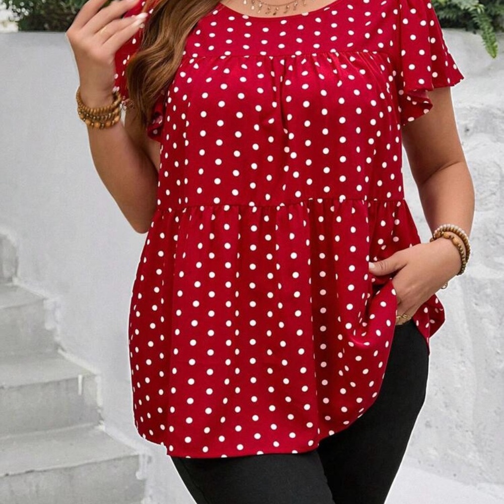 SHEIN Red Polka Dot Ruffle Blouse